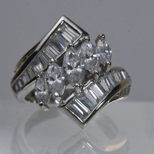 Sterling Silver Marquise and Baguette Cut Cubic Zirconia Ring - Size 6